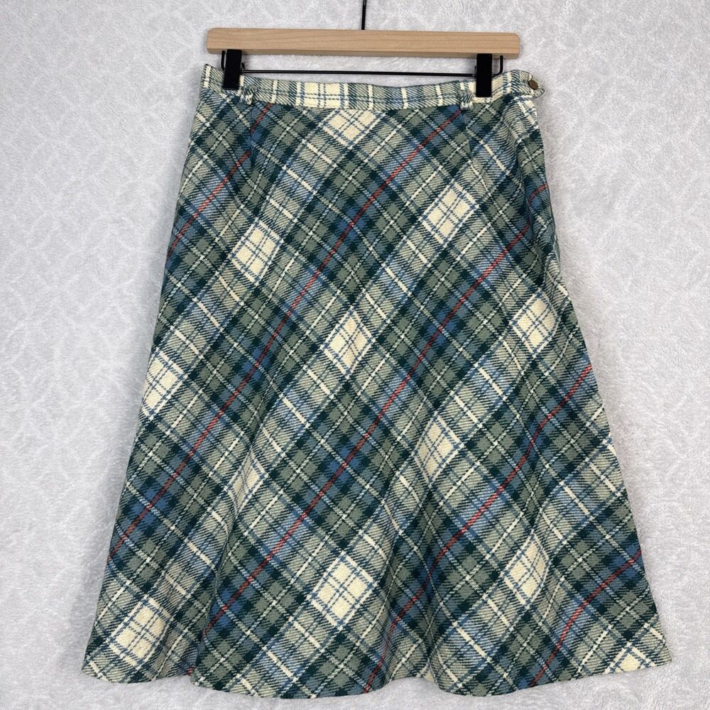 Vtg Summit of Boston Wool Skirt 16 Green Tartan Plaid Preppy Academia Retro 60s